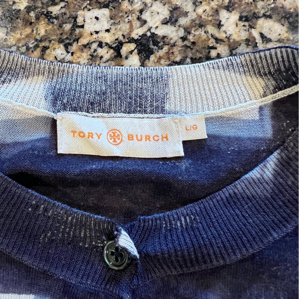 Tory Burch Navy Plaid Print Crew Neck Sweater
Size L - Picture 7 of 11